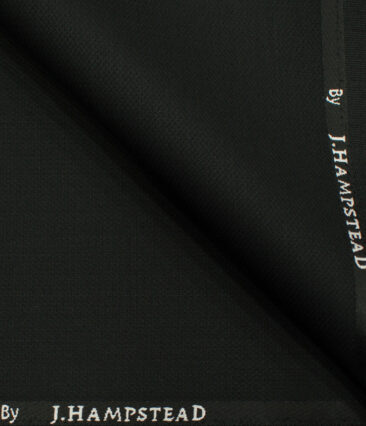 J.Hampstead Men's Polyester Viscose Structured 3.75 Meter Unstitched Suiting Fabric (Black)