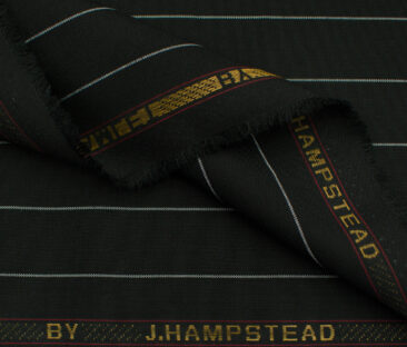 J.Hampstead Men's Terry Rayon (71 + 29) Striped 3.75 Meter Unstitched Suiting Fabric (Black)