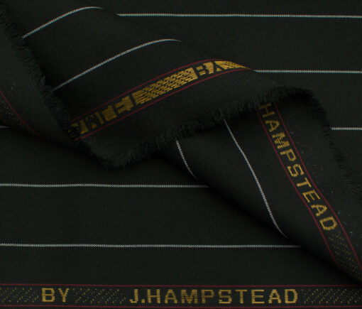 J.Hampstead Men's Terry Rayon (71 + 29) Striped 3.75 Meter Unstitched Suiting Fabric (Black)
