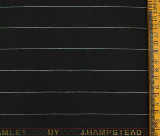 J.Hampstead Men's Terry Rayon (71 + 29) Striped 3.75 Meter Unstitched Suiting Fabric (Black)