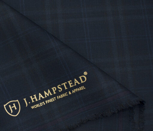 J.Hampstead Men's Terry Rayon (71 + 29) Checks 3.75 Meter Unstitched Suiting Fabric (Dark Blue)