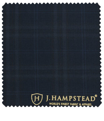 J.Hampstead Men's Terry Rayon (71 + 29) Checks 3.75 Meter Unstitched Suiting Fabric (Dark Blue)