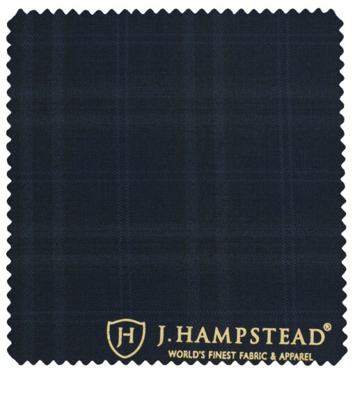 J.Hampstead Men's Terry Rayon (71 + 29) Checks 3.75 Meter Unstitched Suiting Fabric (Dark Blue)