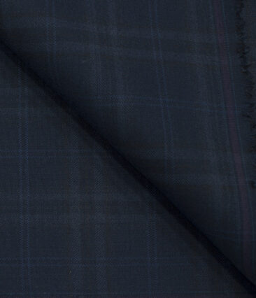 J.Hampstead Men's Terry Rayon (71 + 29) Checks 3.75 Meter Unstitched Suiting Fabric (Dark Blue)
