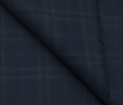 J.Hampstead Men's Terry Rayon (71 + 29) Checks 3.75 Meter Unstitched Suiting Fabric (Dark Blue)