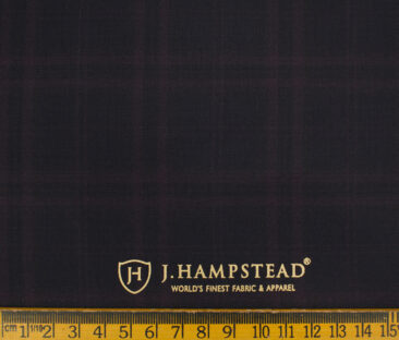 J.Hampstead Men's Terry Rayon (71 + 29) Checks 3.75 Meter Unstitched Suiting Fabric (Dark Wine )