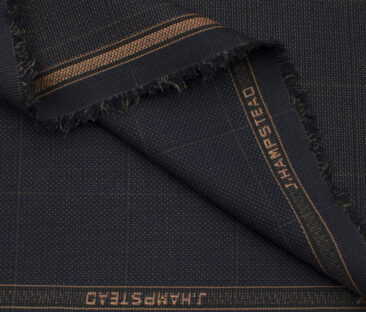J.Hampstead Men's Terry Rayon (74 + 26) Checks 3.75 Meter Unstitched Suiting Fabric (Dark Blue)
