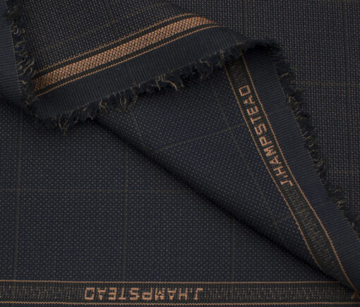 J.Hampstead Men's Terry Rayon (74 + 26) Checks 3.75 Meter Unstitched Suiting Fabric (Dark Blue)