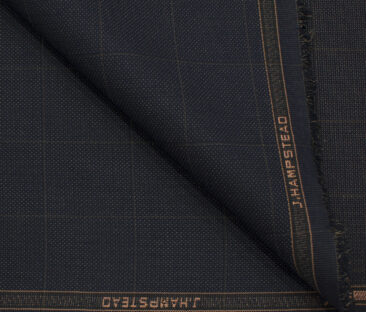 J.Hampstead Men's Terry Rayon (74 + 26) Checks 3.75 Meter Unstitched Suiting Fabric (Dark Blue)