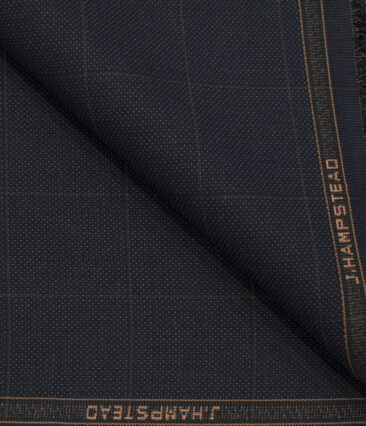 J.Hampstead Men's Terry Rayon (74 + 26) Checks 3.75 Meter Unstitched Suiting Fabric (Dark Blue)