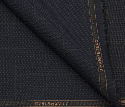J.Hampstead Men's Terry Rayon (74 + 26) Checks 3.75 Meter Unstitched Suiting Fabric (Dark Blue)