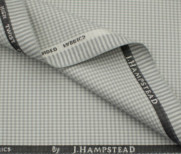 J.Hampstead Men's Polyester Viscose Checks 3.75 Meter Unstitched Suiting Fabric (Light Grey)