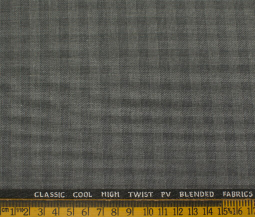 J.Hampstead Men's Polyester Viscose Checks 3.75 Meter Unstitched Suiting Fabric (Light Grey)