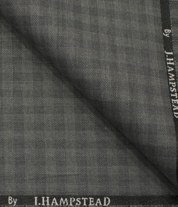 J.Hampstead Men's Polyester Viscose Checks 3.75 Meter Unstitched Suiting Fabric (Light Grey)