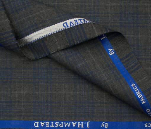J.Hampstead Men's Polyester Viscose Checks 3.75 Meter Unstitched Suiting Fabric (Grey)