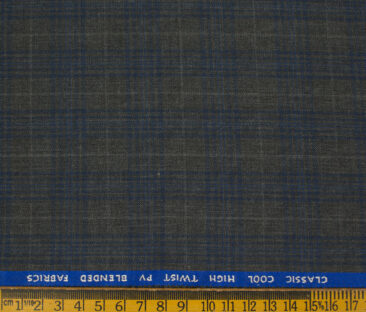 J.Hampstead Men's Polyester Viscose Checks 3.75 Meter Unstitched Suiting Fabric (Grey)