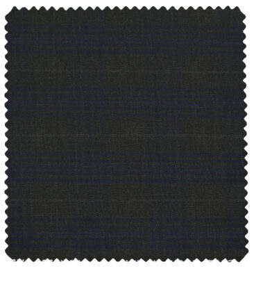 J.Hampstead Men's Polyester Viscose Checks 3.75 Meter Unstitched Suiting Fabric (Dark Grey)