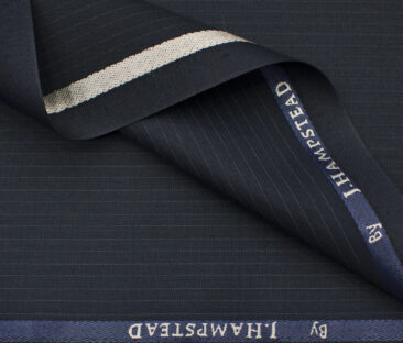 J.Hampstead Men's Polyester Viscose Striped 3.75 Meter Unstitched Suiting Fabric (Dark Navy Blue )