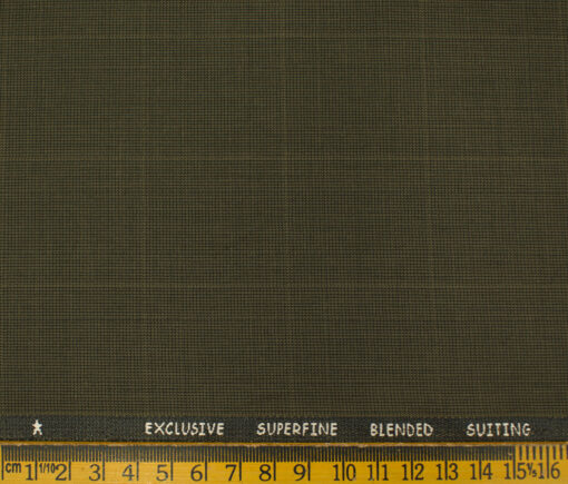 J.Hampstead Men's Polyester Viscose Checks 3.75 Meter Unstitched Suiting Fabric (Medium Brown)
