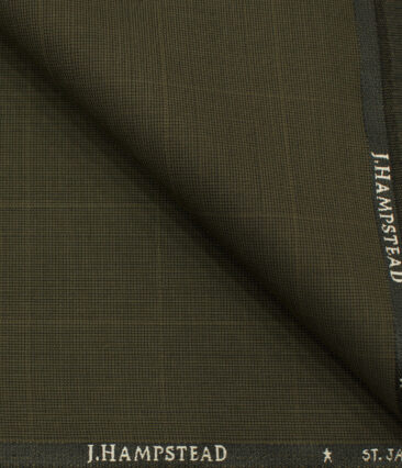 J.Hampstead Men's Polyester Viscose Checks 3.75 Meter Unstitched Suiting Fabric (Medium Brown)