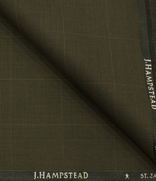 J.Hampstead Men's Polyester Viscose Checks 3.75 Meter Unstitched Suiting Fabric (Medium Brown)
