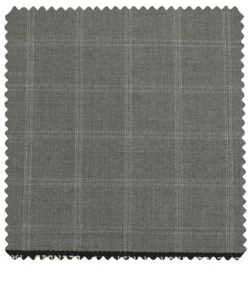 J.Hampstead Men's Polyester Viscose Checks 3.75 Meter Unstitched Suiting Fabric (Light Grey)