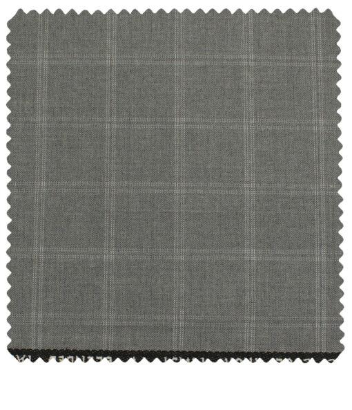 J.Hampstead Men's Polyester Viscose Checks 3.75 Meter Unstitched Suiting Fabric (Light Grey)