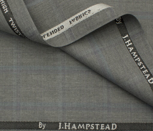 J.Hampstead Men's Polyester Viscose Checks 3.75 Meter Unstitched Suiting Fabric (Light Grey)
