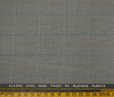 J.Hampstead Men's Polyester Viscose Checks 3.75 Meter Unstitched Suiting Fabric (Light Grey)