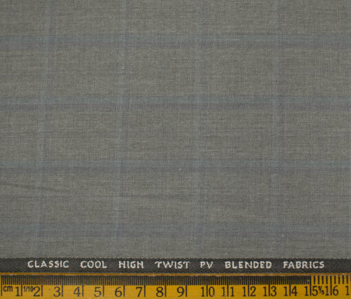 J.Hampstead Men's Polyester Viscose Checks 3.75 Meter Unstitched Suiting Fabric (Light Grey)