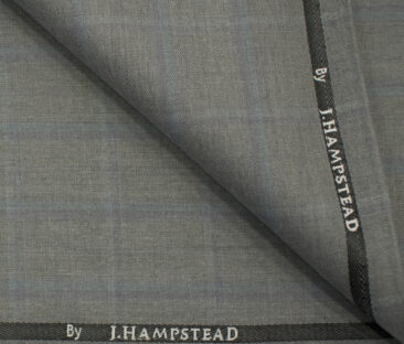 J.Hampstead Men's Polyester Viscose Checks 3.75 Meter Unstitched Suiting Fabric (Light Grey)