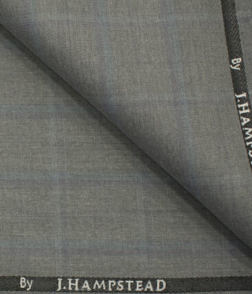 J.Hampstead Men's Polyester Viscose Checks 3.75 Meter Unstitched Suiting Fabric (Light Grey)