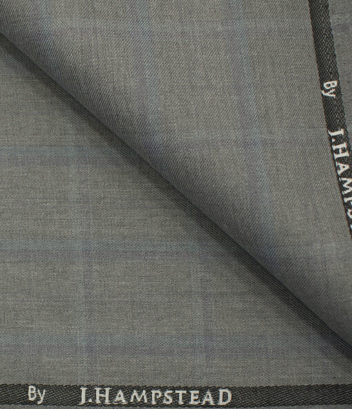 J.Hampstead Men's Polyester Viscose Checks 3.75 Meter Unstitched Suiting Fabric (Light Grey)