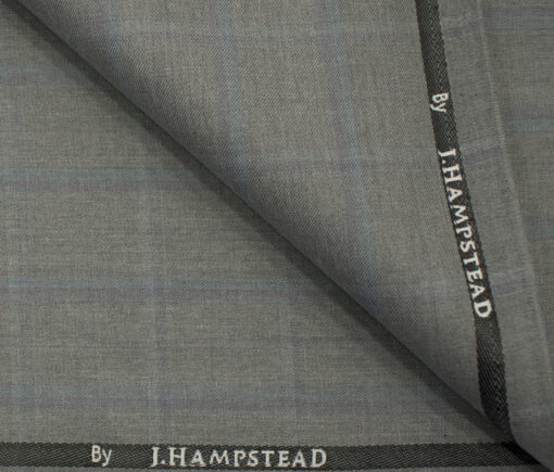 J.Hampstead Men's Polyester Viscose Checks 3.75 Meter Unstitched Suiting Fabric (Light Grey)