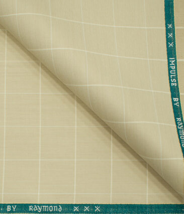 Raymond Men's Polyester Viscose Checks  Unstitched Suiting Fabric (Buttermilk Beige)