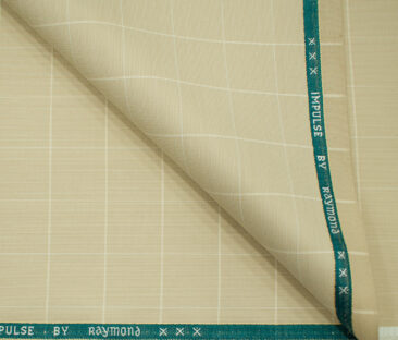 Raymond Men's Polyester Viscose Checks  Unstitched Suiting Fabric (Buttermilk Beige)