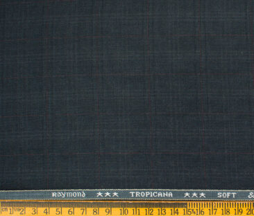 Raymond Men's Polyester Viscose Checks  Unstitched Suiting Fabric (Dark Blue)