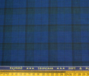 Raymond Men's Polyester Viscose Checks  Unstitched Suiting Fabric (Royal Blue)