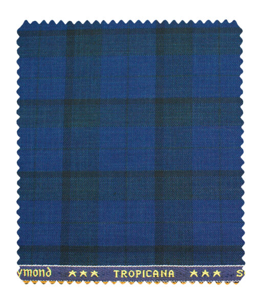 Raymond Men's Polyester Viscose Checks  Unstitched Suiting Fabric (Royal Blue)