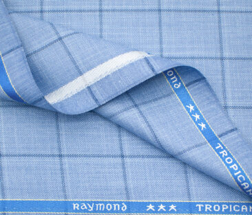 Raymond Men's Polyester Viscose Checks  Unstitched Suiting Fabric (Sky Blue)