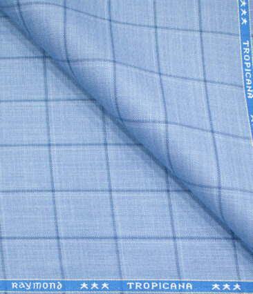 Raymond Men's Polyester Viscose Checks  Unstitched Suiting Fabric (Sky Blue)