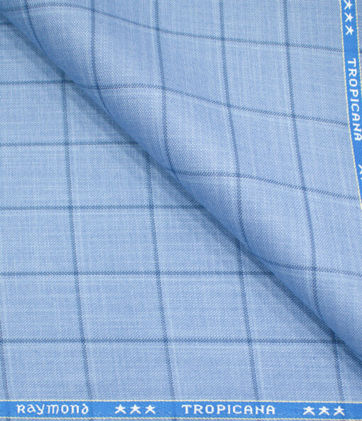 Raymond Men's Polyester Viscose Checks  Unstitched Suiting Fabric (Sky Blue)
