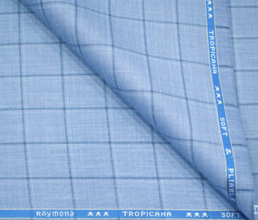 Raymond Men's Polyester Viscose Checks  Unstitched Suiting Fabric (Sky Blue)