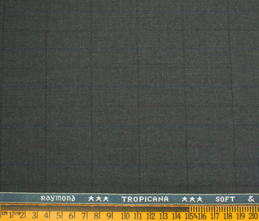 Raymond Men's Polyester Viscose Checks  Unstitched Suiting Fabric (Dark Grey)