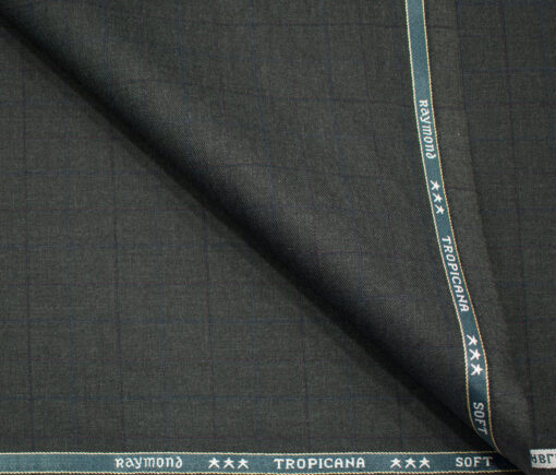Raymond Men's Polyester Viscose Checks  Unstitched Suiting Fabric (Dark Grey)