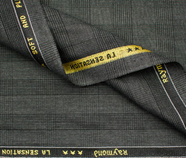 Raymond Men's Polyester Viscose Checks  Unstitched Suiting Fabric (Dark Grey)