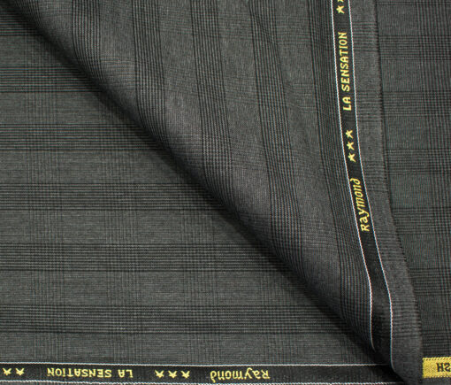 Raymond Men's Polyester Viscose Checks  Unstitched Suiting Fabric (Dark Grey)