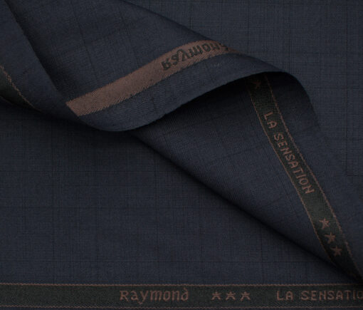 Raymond Men's Polyester Viscose Checks  Unstitched Suiting Fabric (Dark Blue)