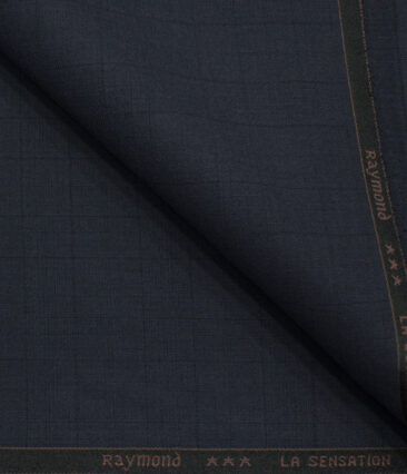 Raymond Men's Polyester Viscose Checks  Unstitched Suiting Fabric (Dark Blue)