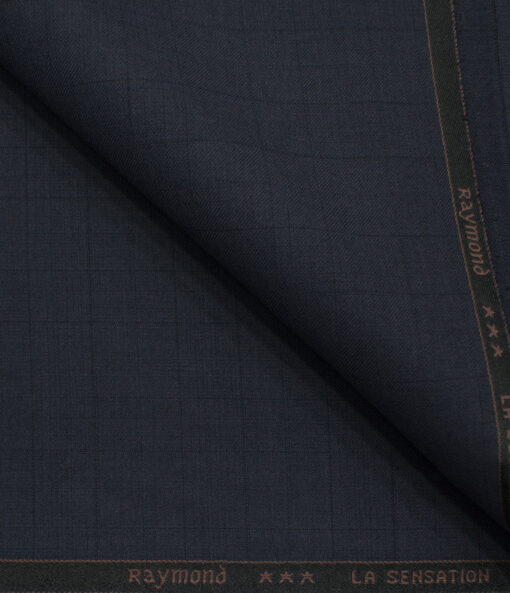 Raymond Men's Polyester Viscose Checks  Unstitched Suiting Fabric (Dark Blue)